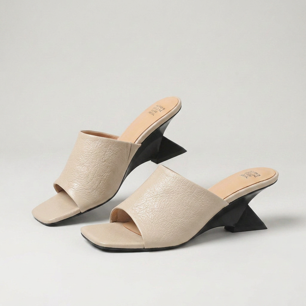 Charlotte Burnished Leather Wide Strap Flat Slide Sandals