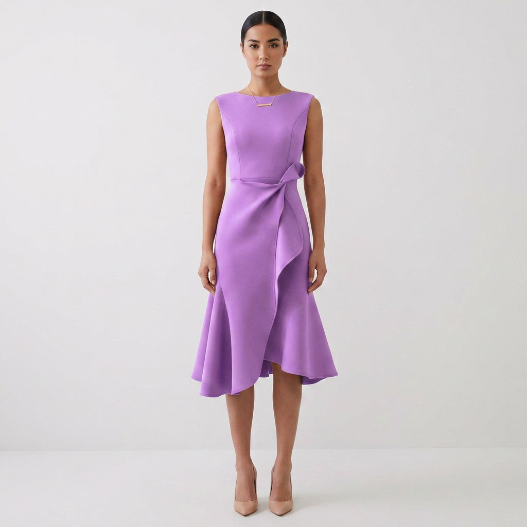 Elegant Asymmetric Draped Sleeveless Midi Dress