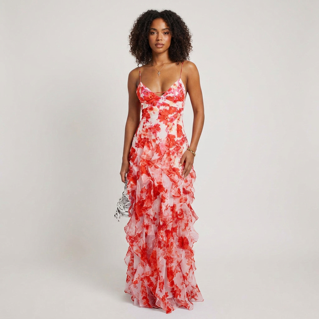 Emberly Floral Ruffle Sleeveless Maxi Dress