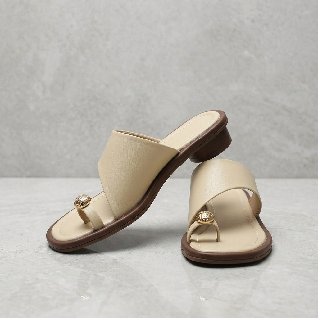 Olivia Sculpted Leather Toe Ring Slide Sandals