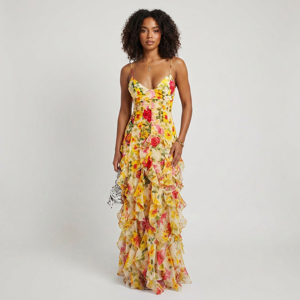 Emberly Floral Ruffle Sleeveless Maxi Dress
