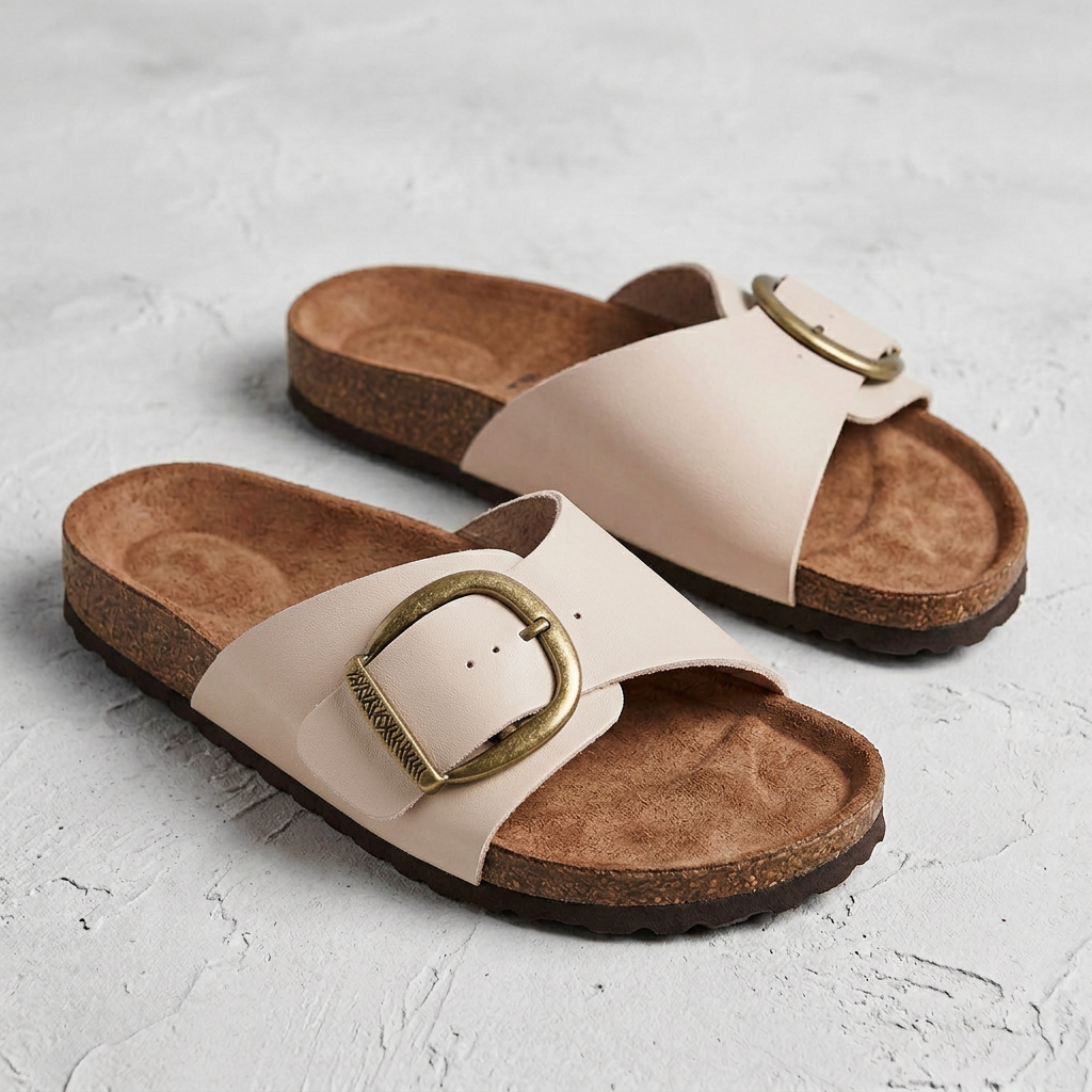 The Nora Suede Comfort Buckle Slide Sandals