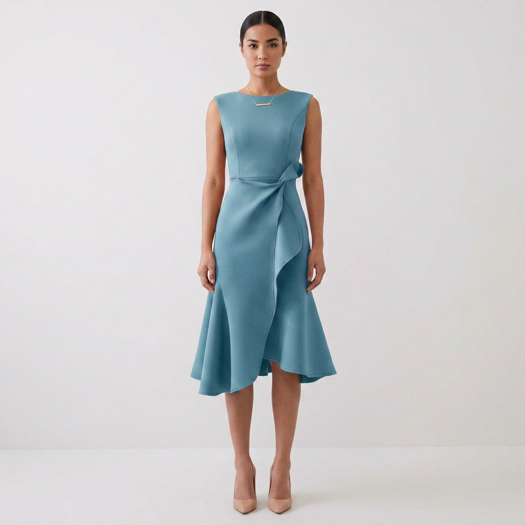 Elegant Asymmetric Draped Sleeveless Midi Dress