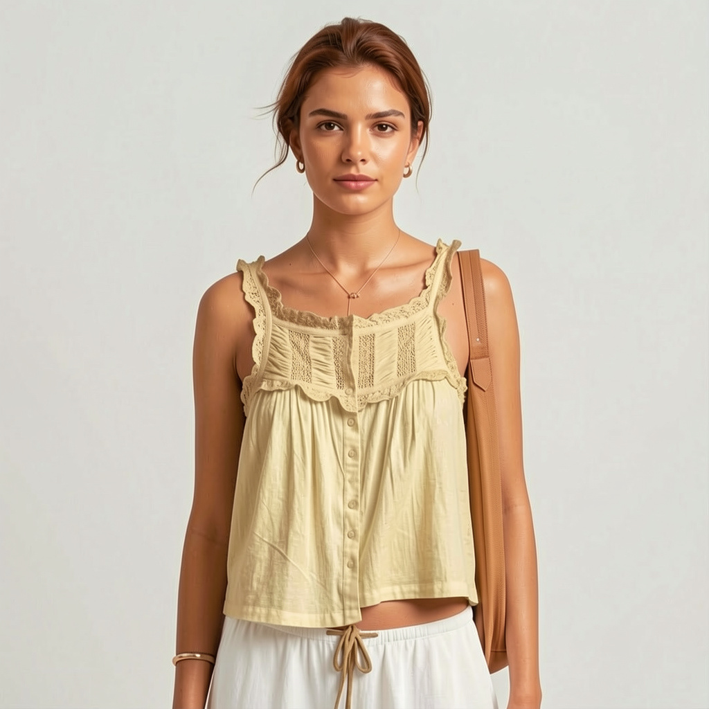 Boho Lace Ruffle Trim Crop Tank Top