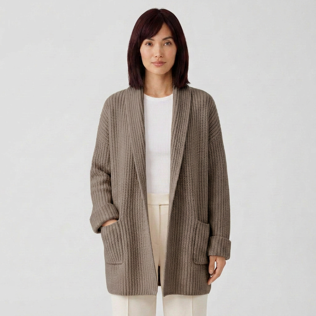 Open Knit Long Sleeve Loose Cardigan Sweater