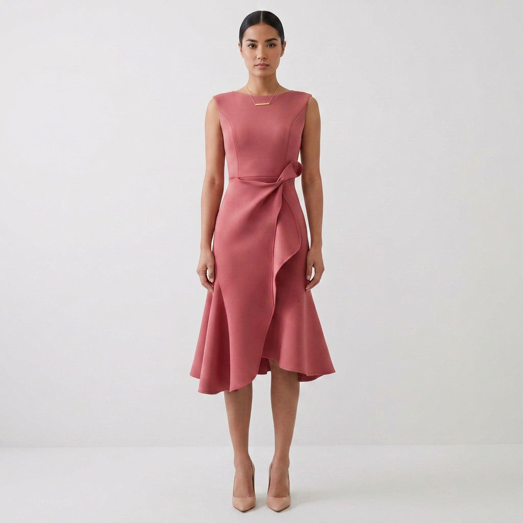 Elegant Asymmetric Draped Sleeveless Midi Dress