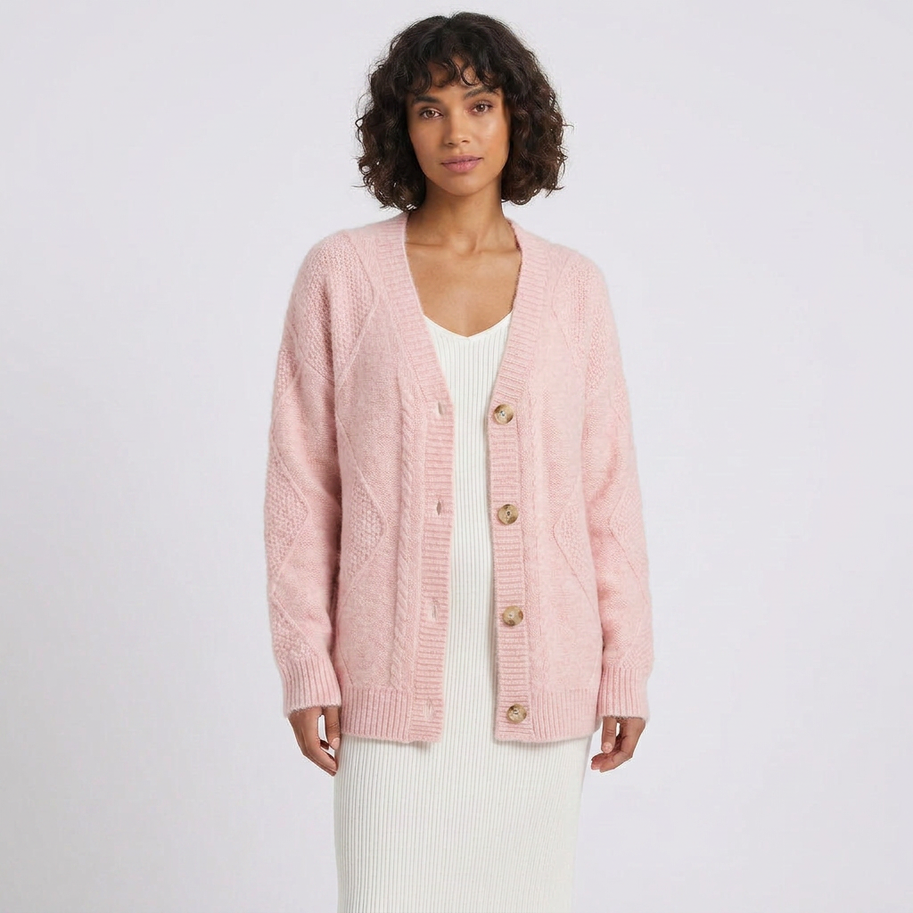 Cable Knit Long Sleeve Open Front Cardigan