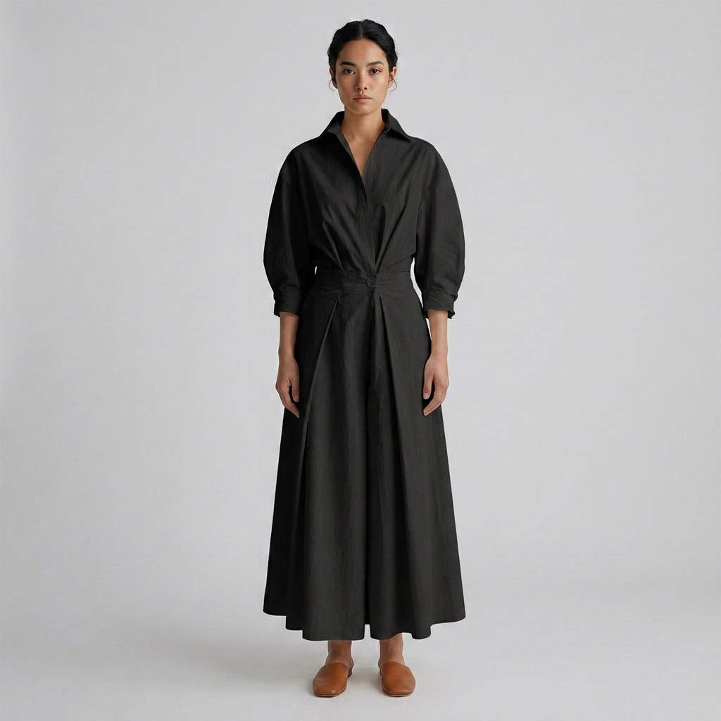 Elegant Long Sleeve Button-Front Maxi Dress