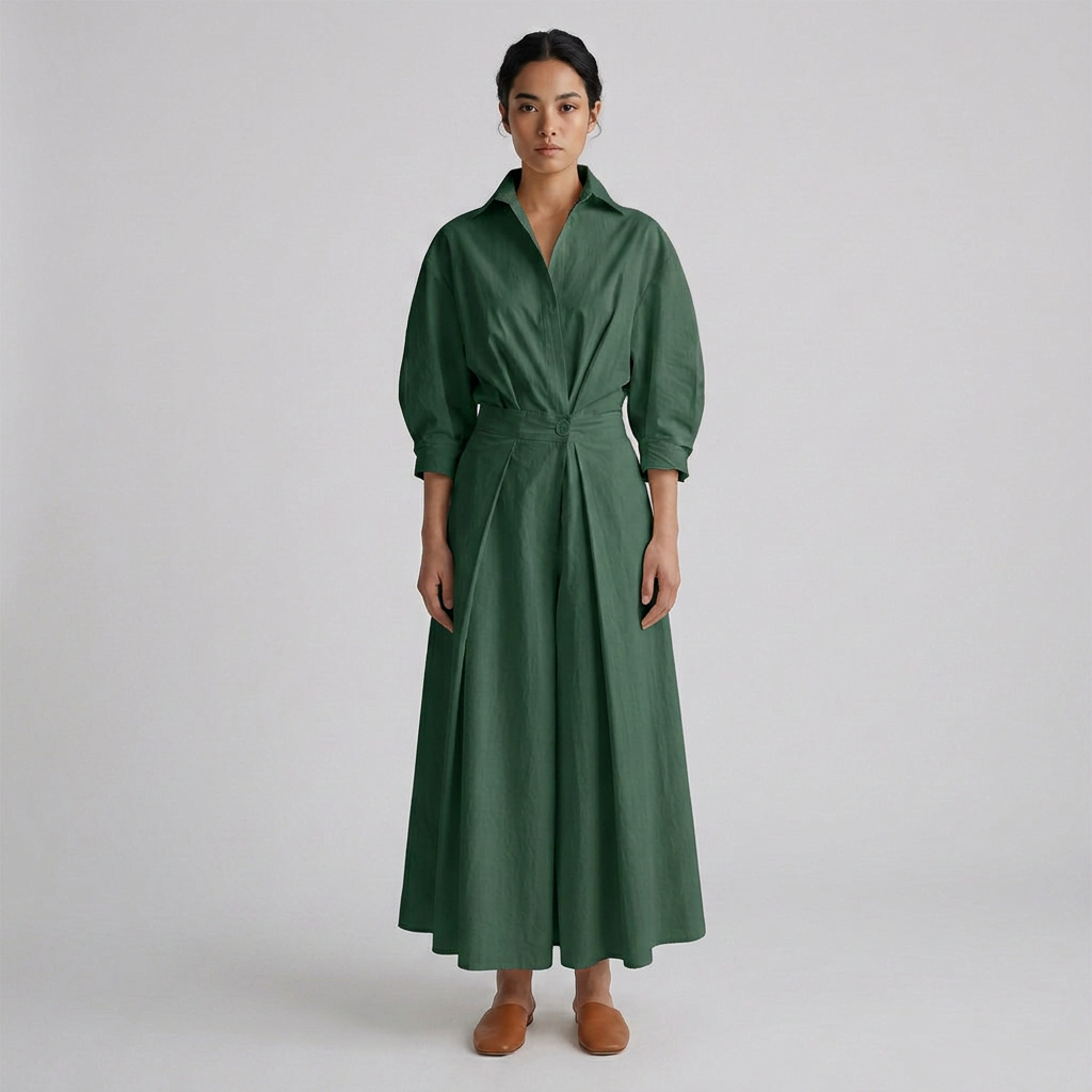Elegant Long Sleeve Button-Front Maxi Dress