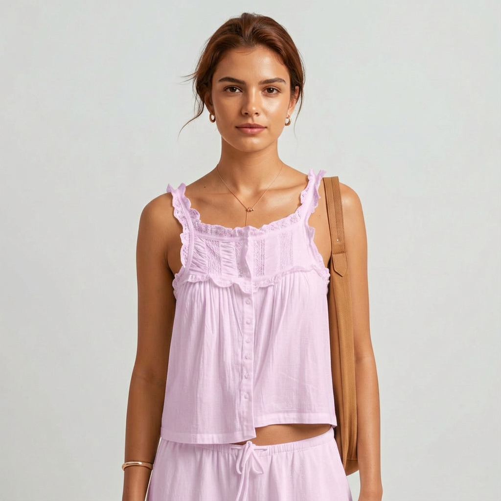 Boho Lace Ruffle Trim Crop Tank Top