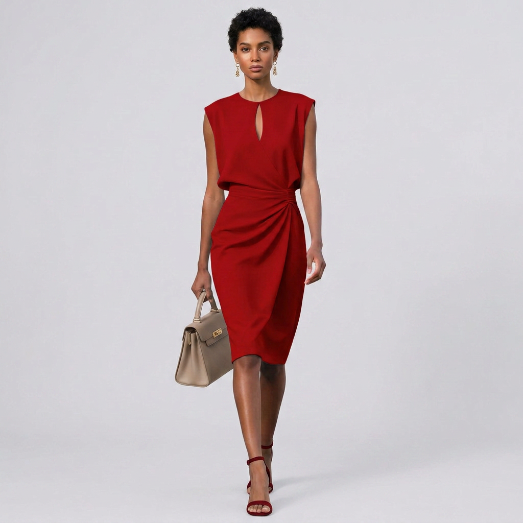 Leeveless Tailored Midi Cocktail Dress with Sleek Silhouette