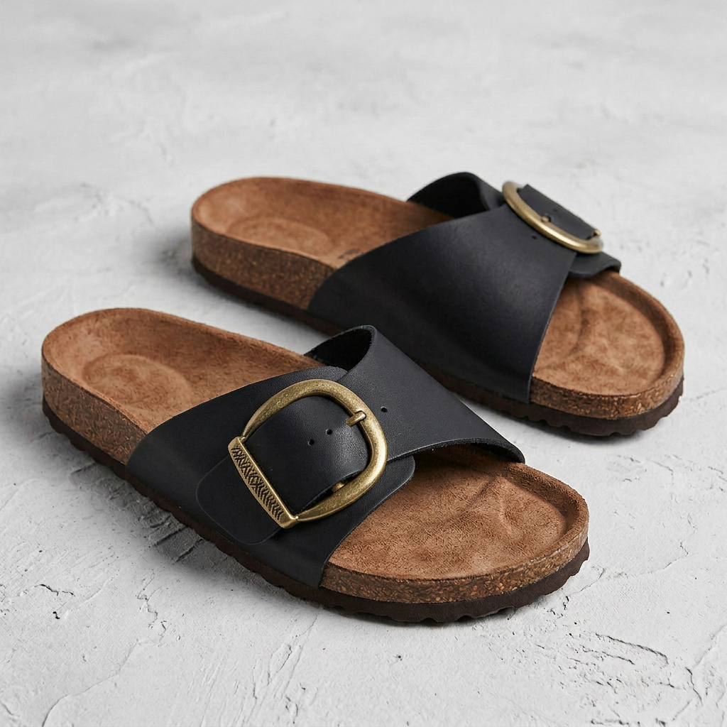 The Nora Suede Comfort Buckle Slide Sandals