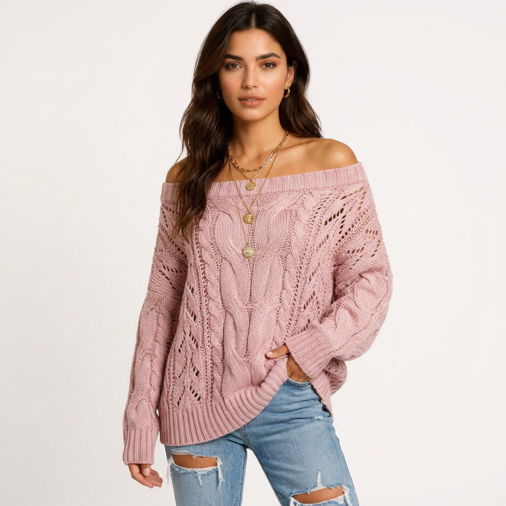 Yara Women Long Sleeve Round Neck Chunky Knit Sweater