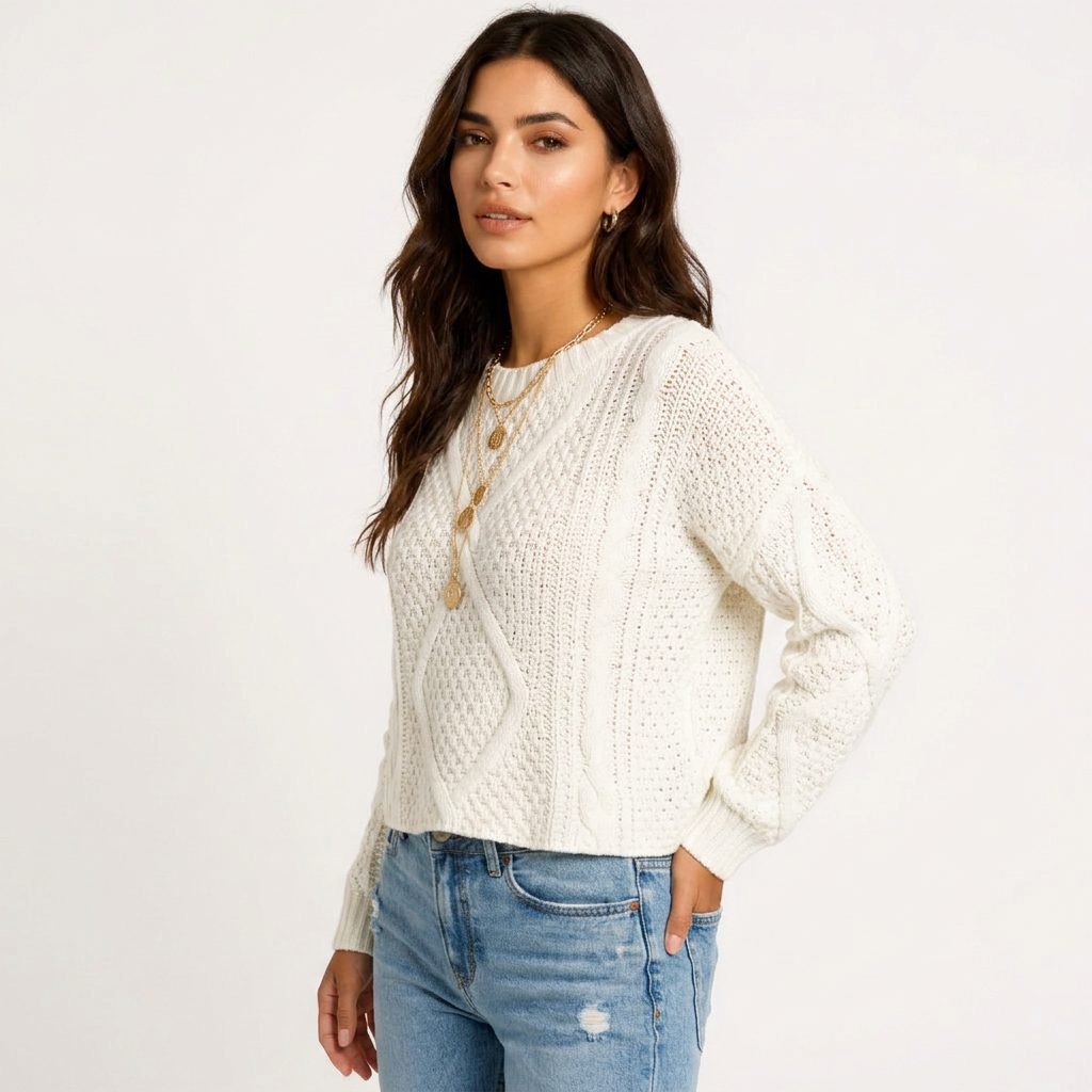 Yara Women Long Sleeve Round Neck Chunky Knit Sweater