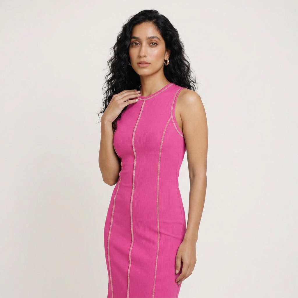 Kiara Women Sleeveless Contrast Seam Knit Maxi Bodycon Dress