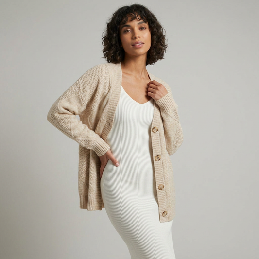 Cable Knit Long Sleeve Open Front Cardigan