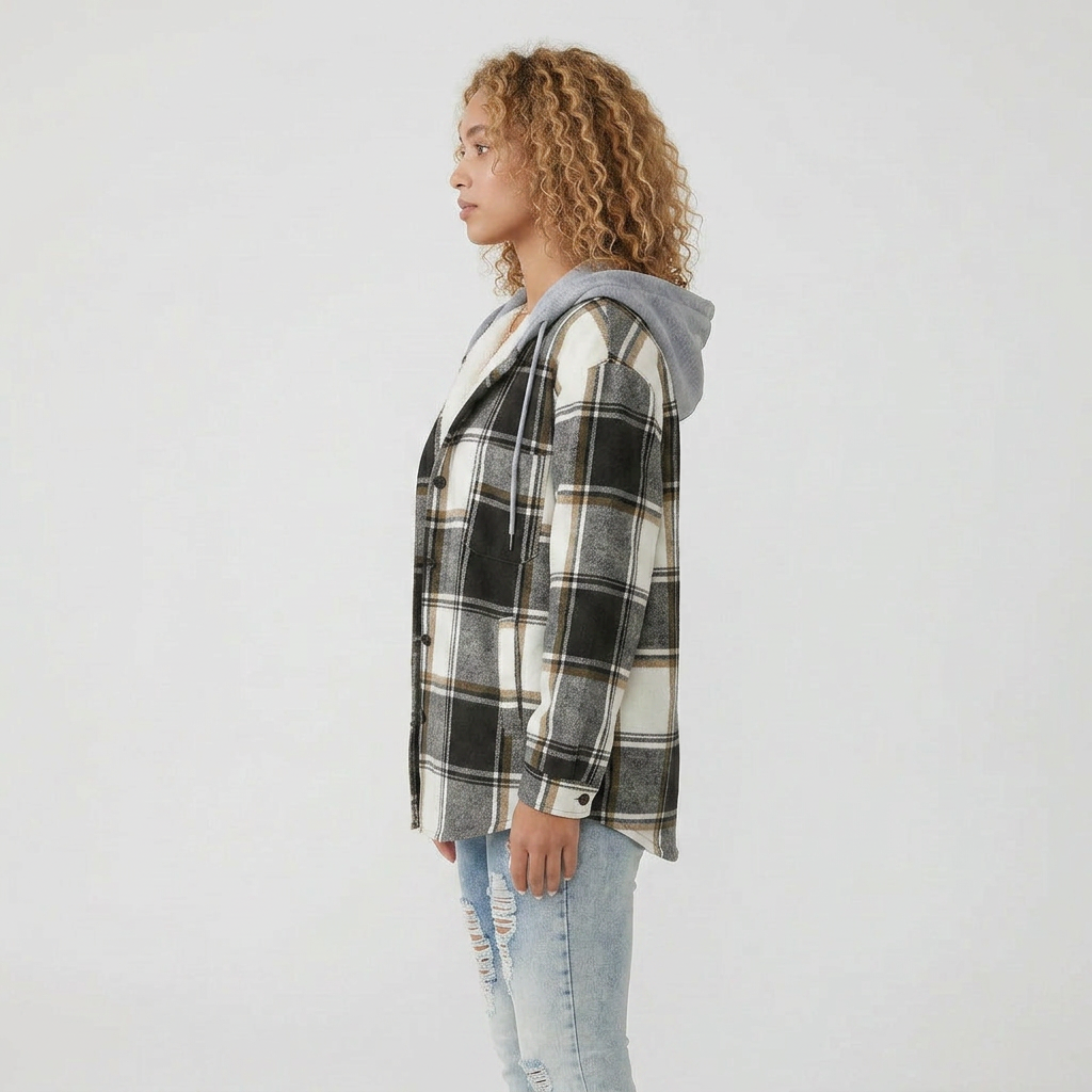 Long Sleeve Checkered Pattern Lined Knit Cardigan