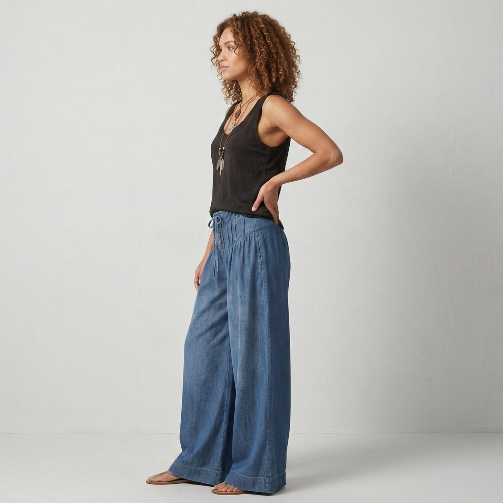 Full-Length Wide-Leg Palazzo Denim Jeans