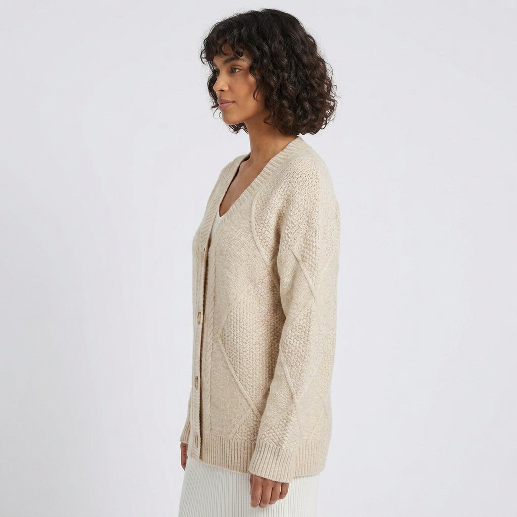 Cable Knit Long Sleeve Open Front Cardigan