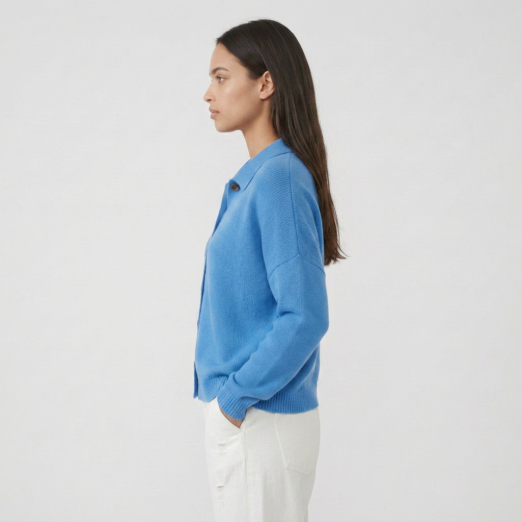 Long Sleeve Button Collar Knit Cardigan with Lapel Cut