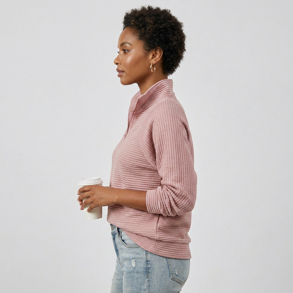 High-Neck Half-Zip Long Sleeve Knit Sweater