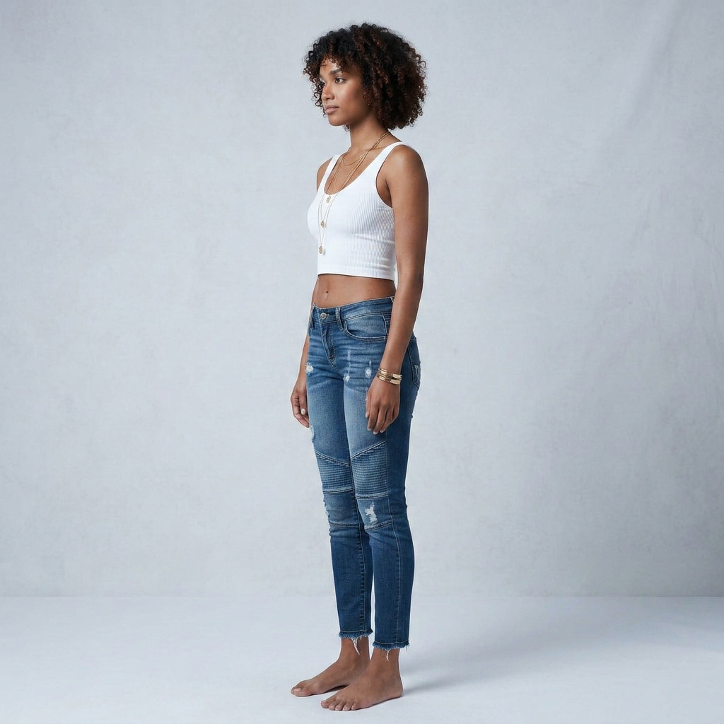 Skinny Ripped Pleated Stretch Denim Jeans