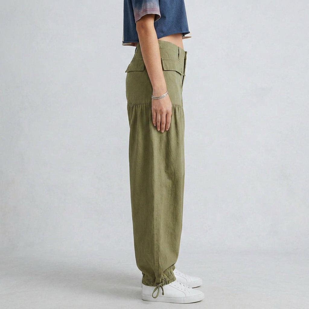 Wide-Leg Denim Lace-Up Utility Pants