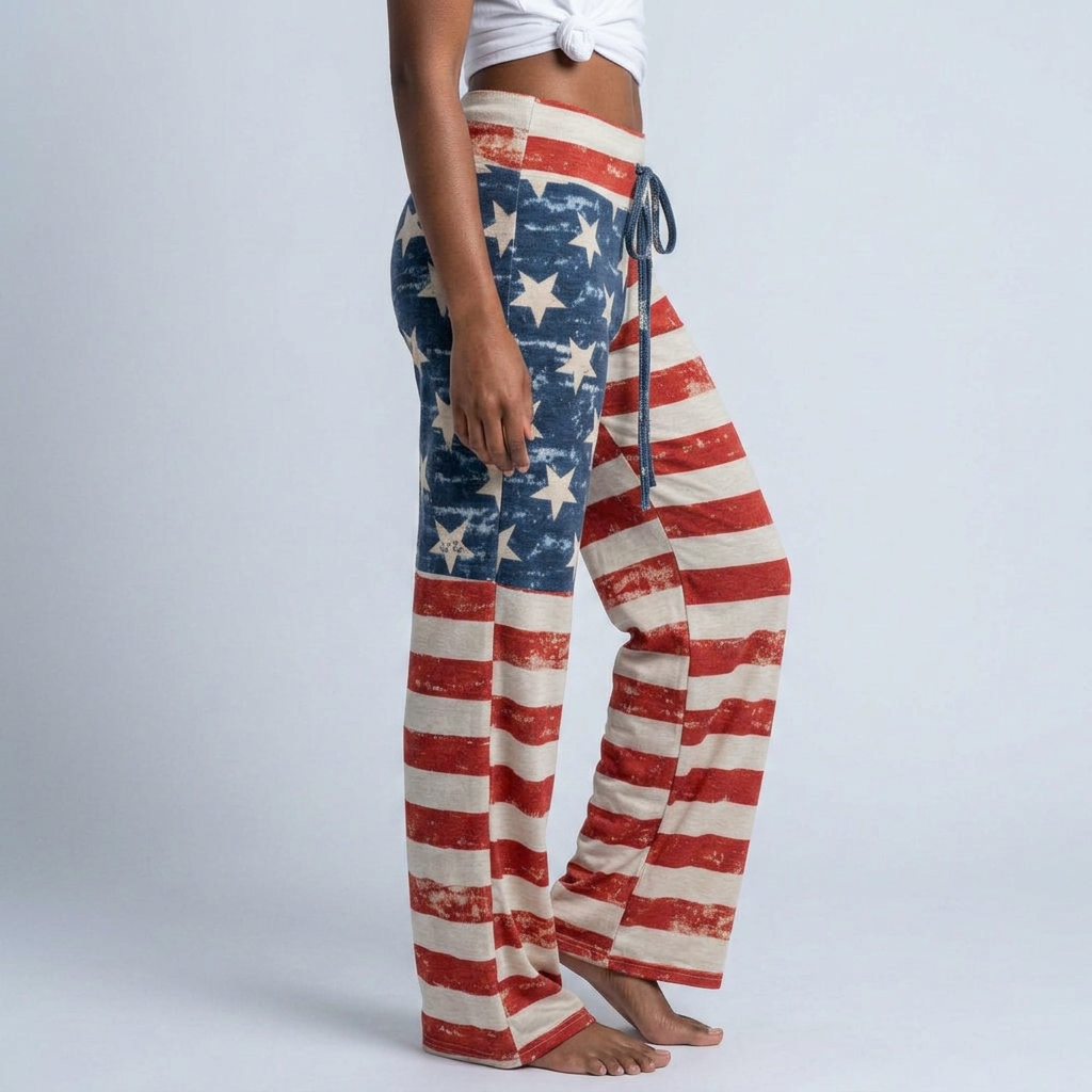 American Flag Print Wide-Leg Lounge Pants