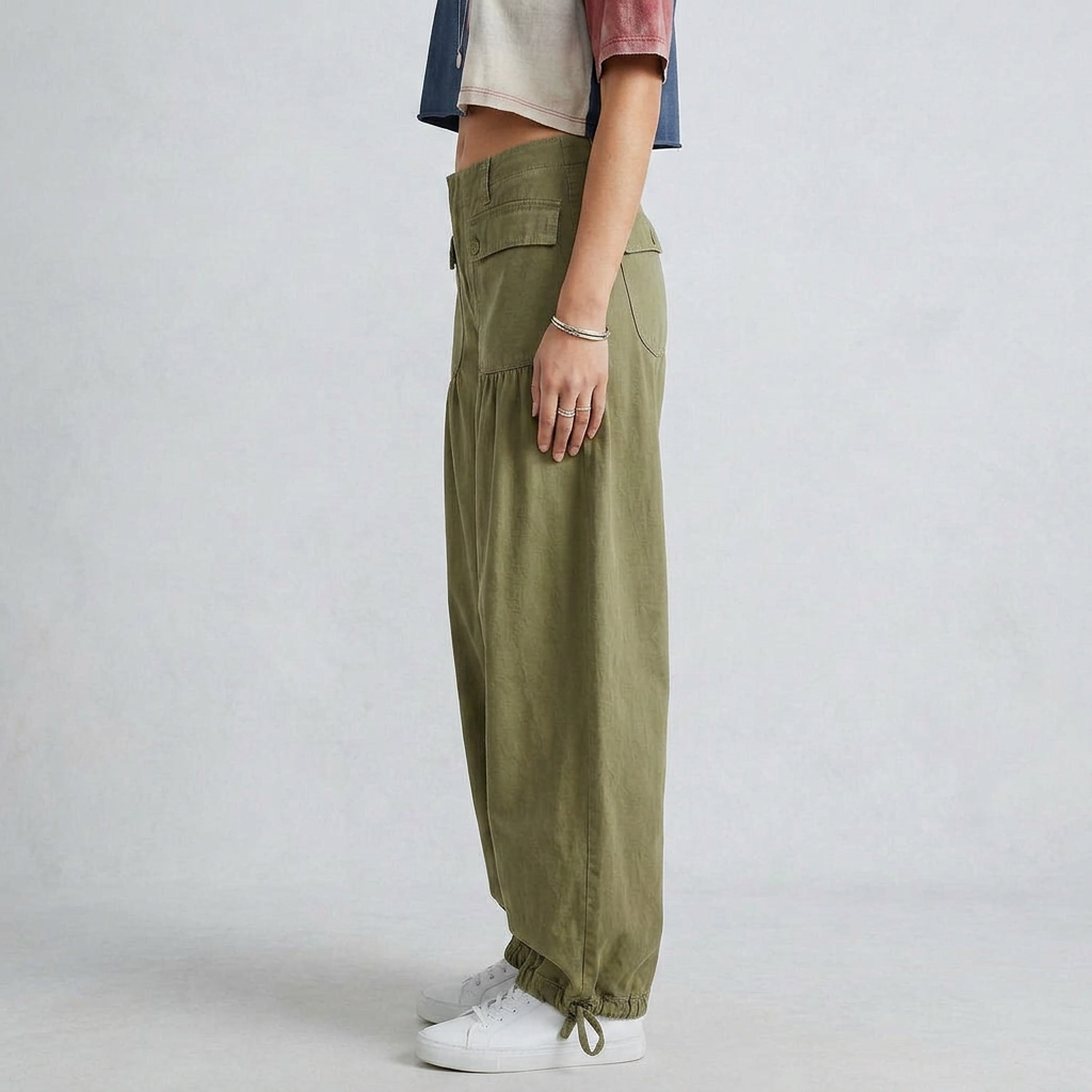 Wide-Leg Denim Lace-Up Utility Pants