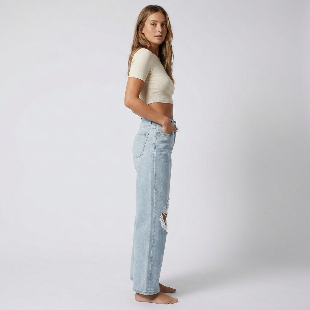 High-Waist Ripped Wide-Leg Jeans