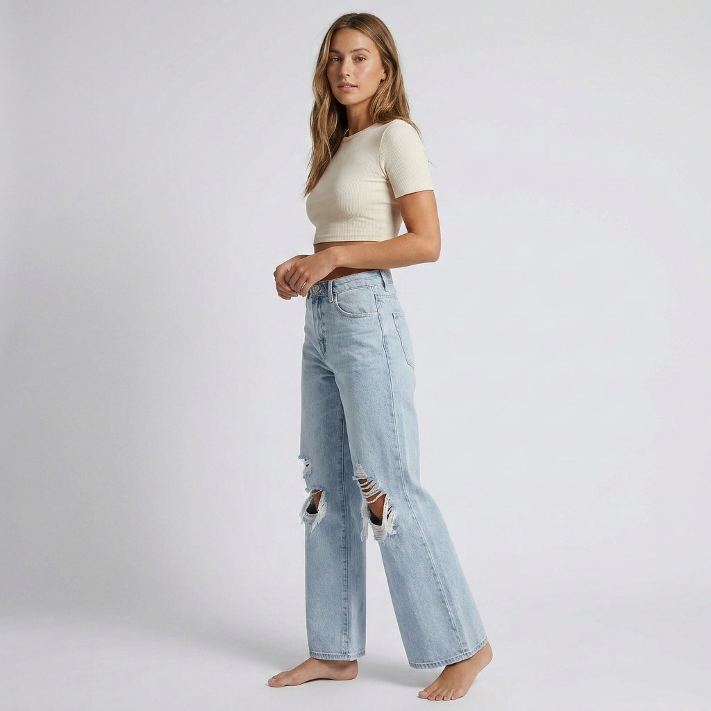 High-Waist Ripped Wide-Leg Jeans