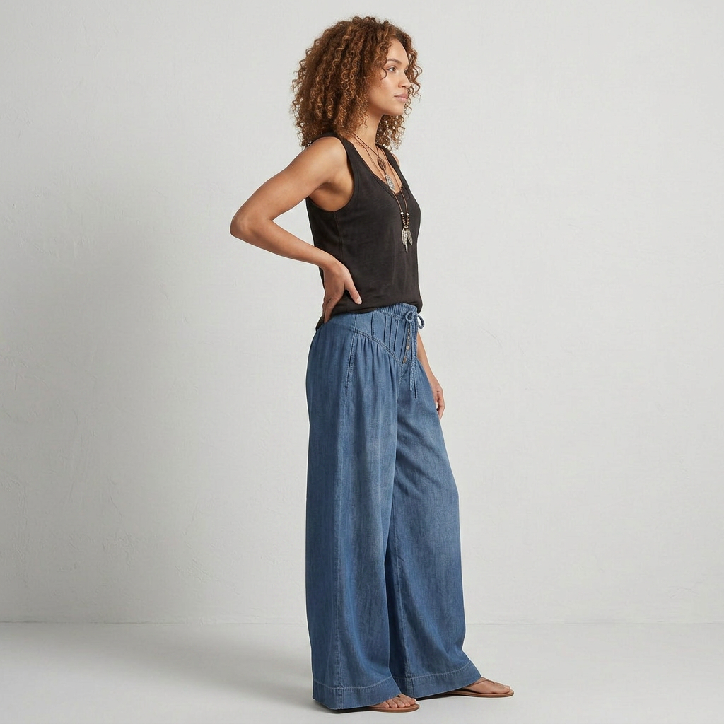 Full-Length Wide-Leg Palazzo Denim Jeans