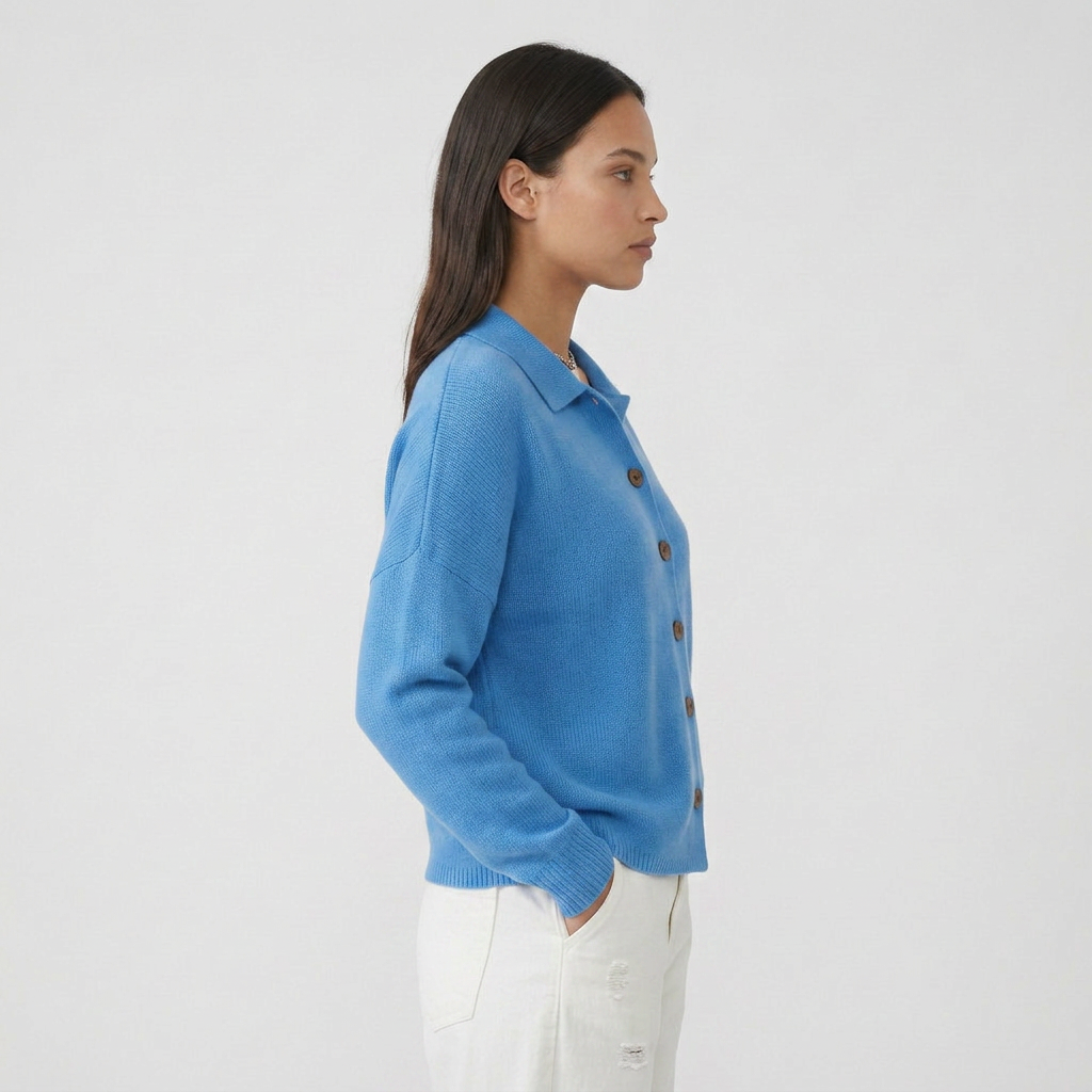 Long Sleeve Button Collar Knit Cardigan with Lapel Cut