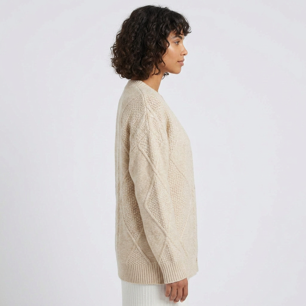 Cable Knit Long Sleeve Open Front Cardigan