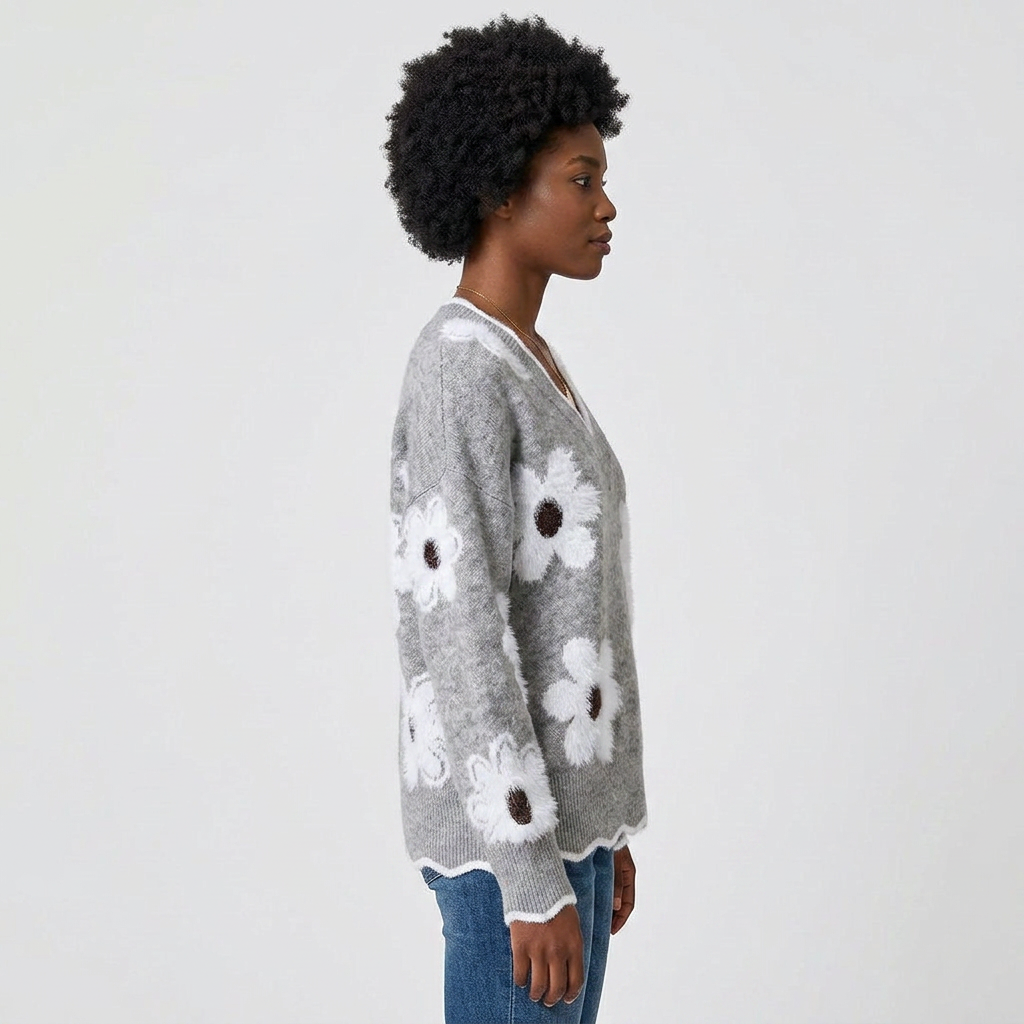 Floral Pattern Soft Knit Sweater