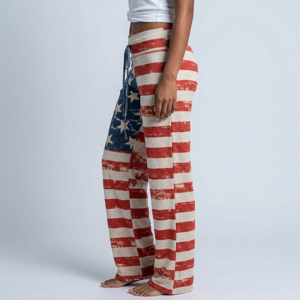 American Flag Print Wide-Leg Lounge Pants