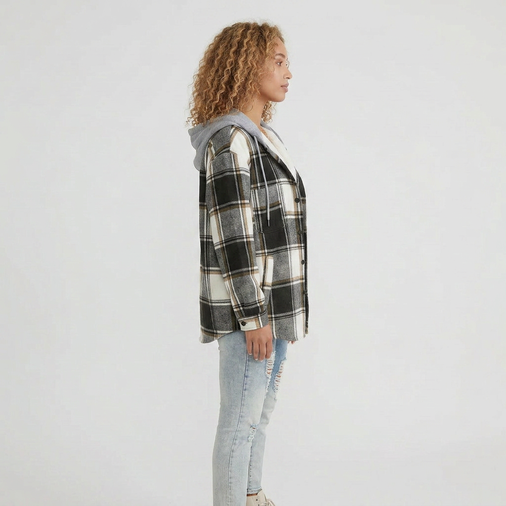 Long Sleeve Checkered Pattern Lined Knit Cardigan
