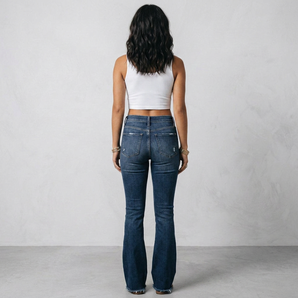 High-Waist Ripped Flare-Leg Denim Jeans