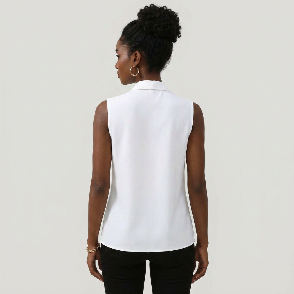 Sleeveless Pleated V-Neck Blouse