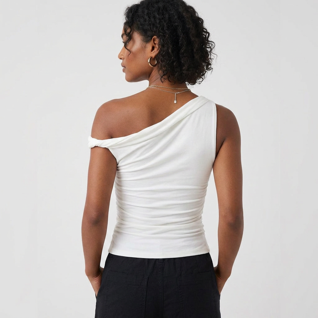 One-Shoulder Asymmetrical Ruched Slim-Fit Tank Top
