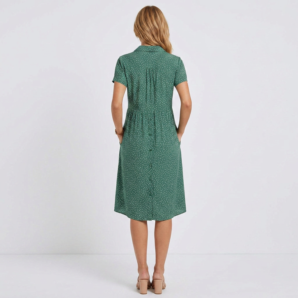 Button-Down Midi Shirt Dress with Short Sleeves and Relaxed