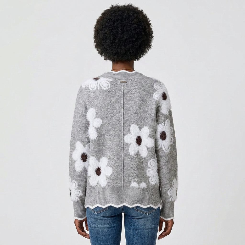Floral Pattern Soft Knit Sweater