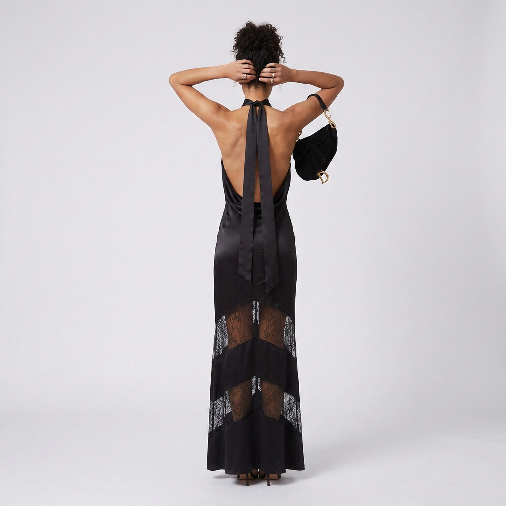 Ariana Elegant Lace Halterneck Maxi Evening Dress