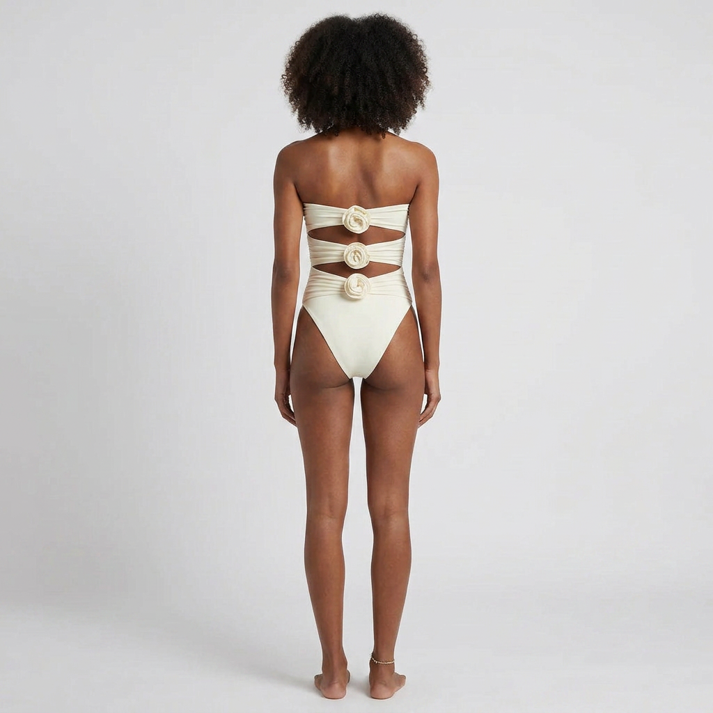 Strapless Cut-Out Bikini with Floral Details