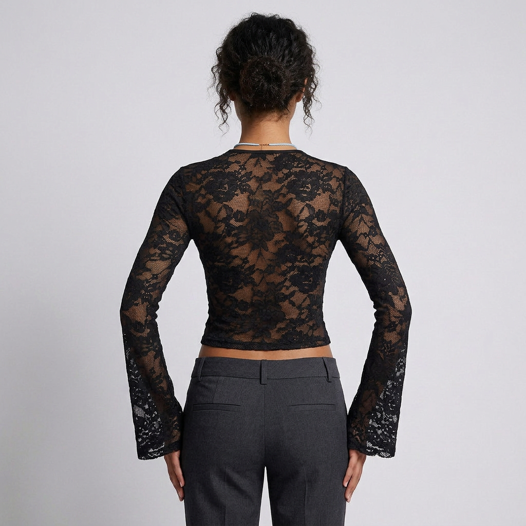 Long-Sleeve V-Neck Lace Top