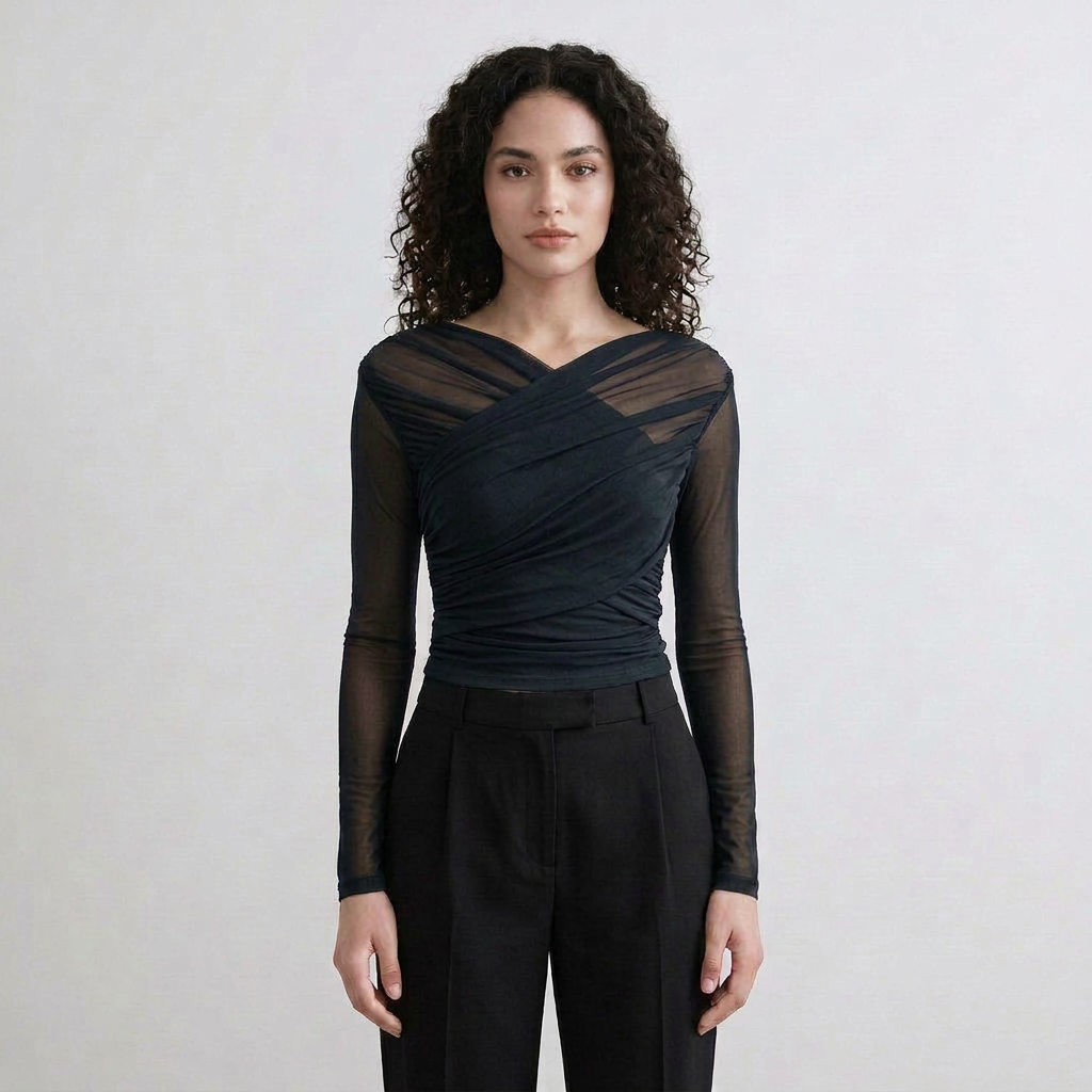 Sheer Mesh Ruched Crop Top