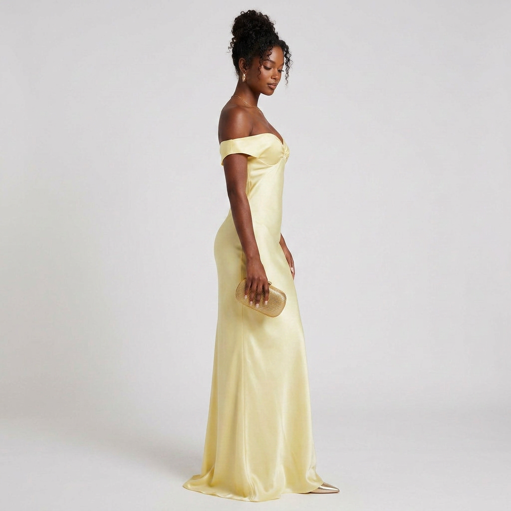Elegant Off-Shoulder Yellow Maxi Dress