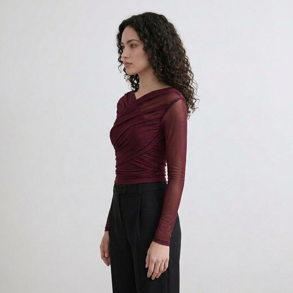 Sheer Mesh Ruched Crop Top