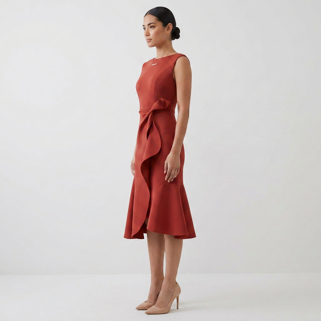 Elegant Asymmetric Draped Sleeveless Midi Dress