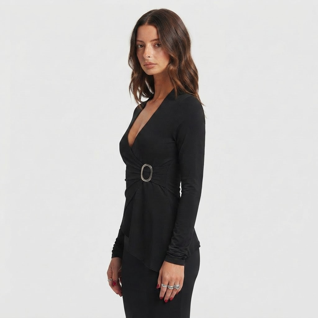 Elegant V-Neck Long Sleeve Top with Tailored Silhouette